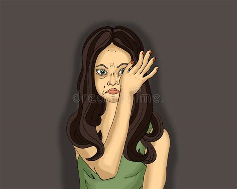 Portrait Young Woman Crying Wiping Tears His Hands Stock Illustrations