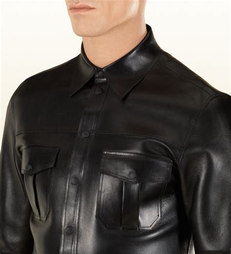 Lyst Gucci Leather Buttondown Shirt In Black For Men