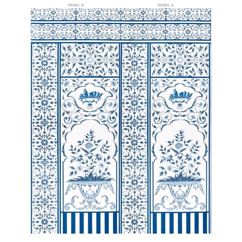 Schumacher Mughal Garden Panel B Blue Wallpaper Decoratorsbest