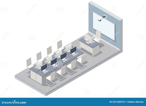 Isometric Computer Lab Computer Education In Classroom Stock Vector