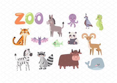 Zoo Animals Vector Set Animal Illustrations ~ Creative Market