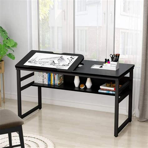 Tribesigns Modern Drafting Desk Drawing Table With Storage Shelf 55