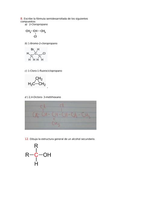 Quimica Organica 8 Escribe La Fórmula Semidesarrollada De Los