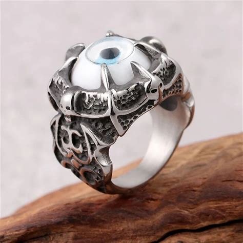 New Punk Round Big Eye Rings For Men Stainless Steel Classic Vintage