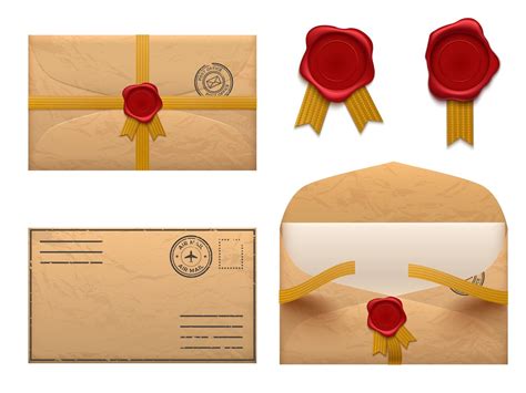 Vintage Envelope Retro Envelopes Letter With Wax Seal Stamp Old Mail