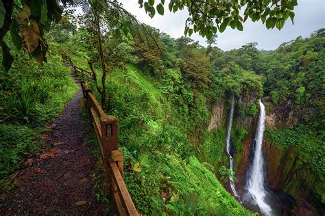 Catarata Del Toro Waterfall With Footpath In Costa Rica Photograph By