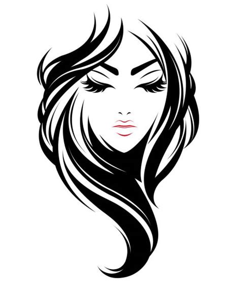 Women Long Hair Style Icon Logo Women Face Illustrations Royalty Free