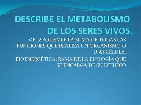 Describes El Metabolismo De Los Seres Vivos Profr