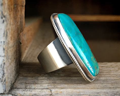 Large Rectangular Turquoise Ring For Women Or Men Size 10 Navajo