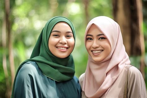 Premium Photo Two Women Wearing Hijab And A Pink Hijab