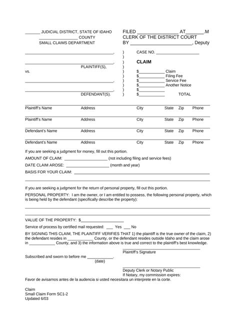 Idaho Claim Form Fill Out And Sign Printable Pdf Template Signnow