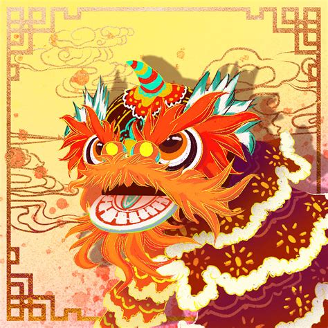 岭南传统舞狮 插画 插画习作 去吃炸鸡 原创作品 站酷 zcool