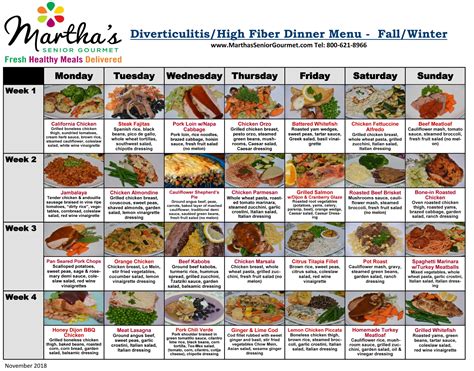 Diverticulitis Menus Martha S Senior Gourmet Diabetic Diet Plan