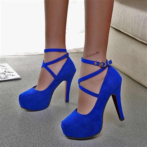 Plus Size 34 42 Sexy Blue High Heels Shoes Women 2017 Stiletto Bandag
