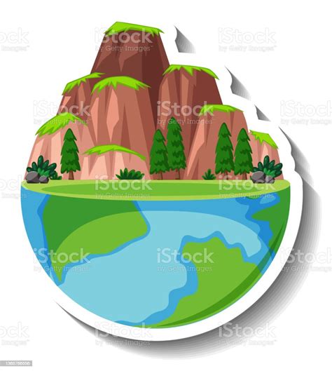 Half Earth Planet With Landscape Stock Illustration Download Image