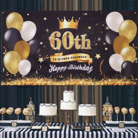 Buy 60th Birthday Party Decoration Extra Large Fabric Black Gold Sign