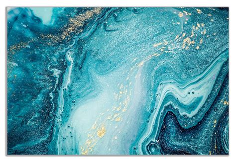 Blue Teal Gold Marble Canvas Wall Art Picture Print Ebay