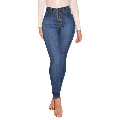 Diconna Women Denim Button Up High Waist Skinny Jeans Ladies Slim