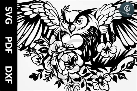 Svg Pdf Dxf Owl With Flowers Papercutting Template 725943