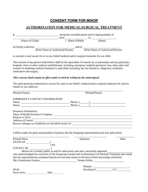 Printable Medical Consent Form For Minor