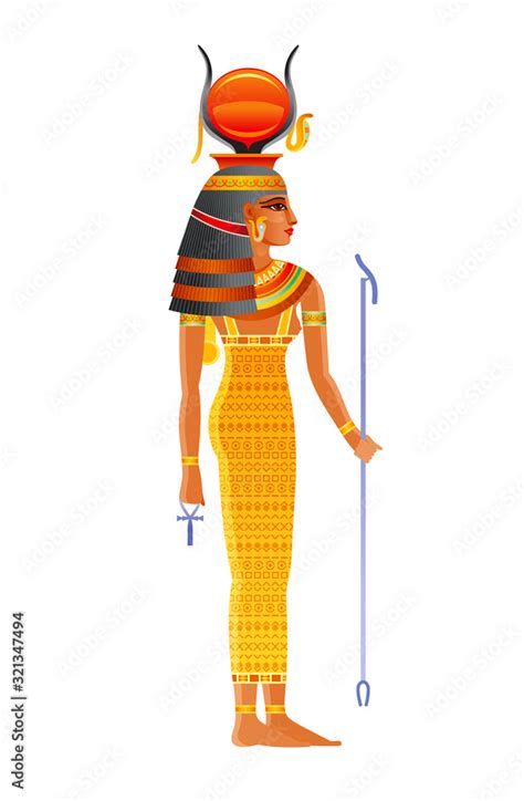 Hathor Egyptian Goddess Sky Deity With Sun Cow Horns Ancient Egyptian God Of Music Dance