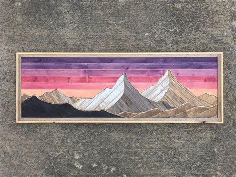 Reclaimed Wood Mountain Wall Art Sunset Sky Etsy Wood Projects Plans