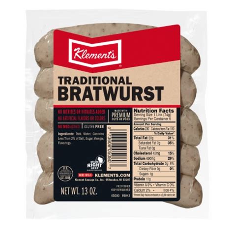 Klements Fully Cooked Bratwurst 14 Oz Kroger