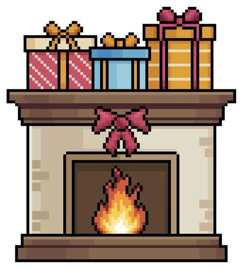 Pixel Art Fireplace With Christmas Ts Christmas Decoration Vector