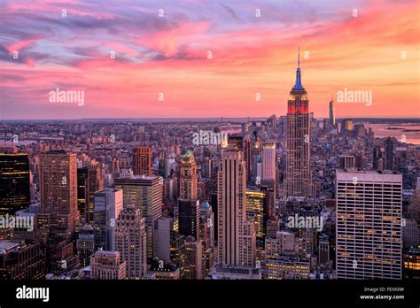 Keywords New York City Sunset Manhattan Empire State Stock Photo