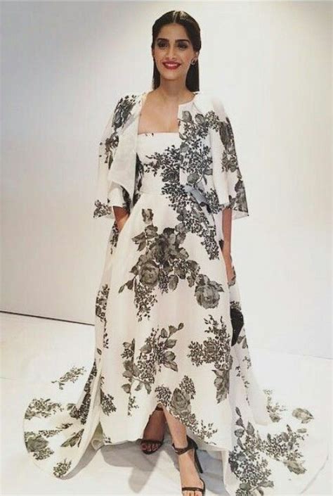 Sonam Kapoor Wearing Black And White Printed Dress By Monique Luhllier