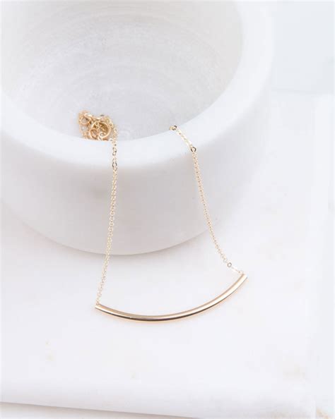 Gold Curved Bar Necklacegold Layering Necklace Long Gold Bar Etsy