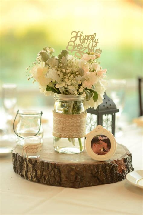 Rustic Mason Jar Centerpiece with White Lace Burlap-Set of 4 | Etsy