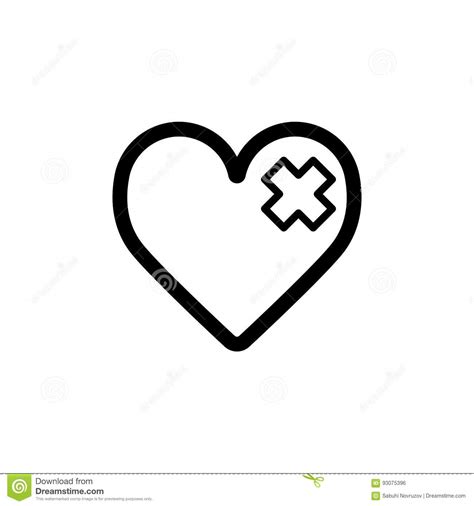 Heart Plaster Vector Icon Black And White Love Illustration Outline