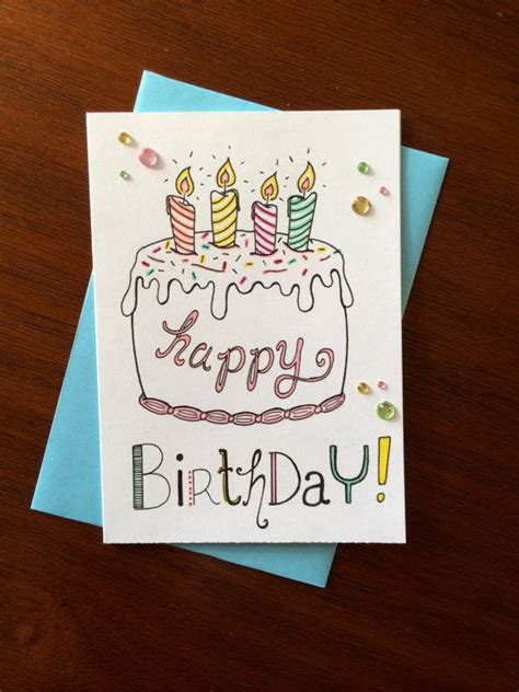 Check out these 25 adorable diy birthday card ideas and designs for people of all ages. Happy Birthday Card CAKE Hand Illustrated by FedeleDesign, $6.00 | Birthday card drawing ...