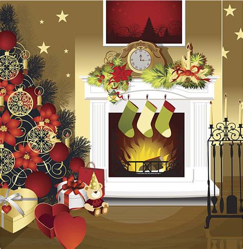 Christmas Stockings Fireplace Illustrations Royalty Free Vector
