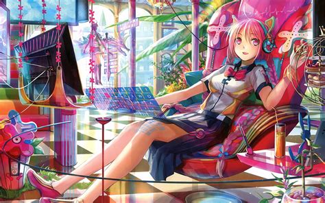 1920x1200 Colorful Anime Girl Chilling 4k 1080p Resolution