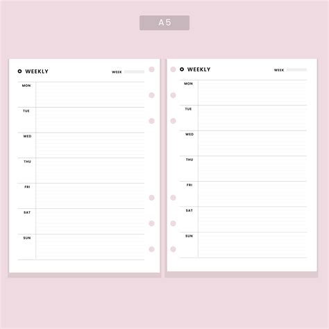 Weekly Planner Printable A5 Planner Inserts Weekly Schedule Etsy