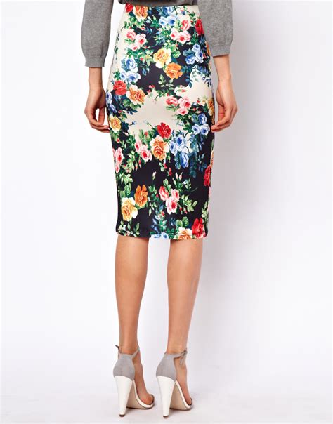 Lyst Asos Pencil Skirt In Floral Print In Green