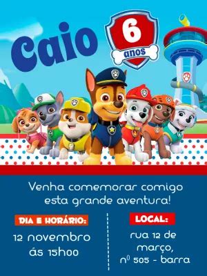 Convite Anivers Rio Patrulha Canina Edite Gr Tis Com Nosso Editor Online