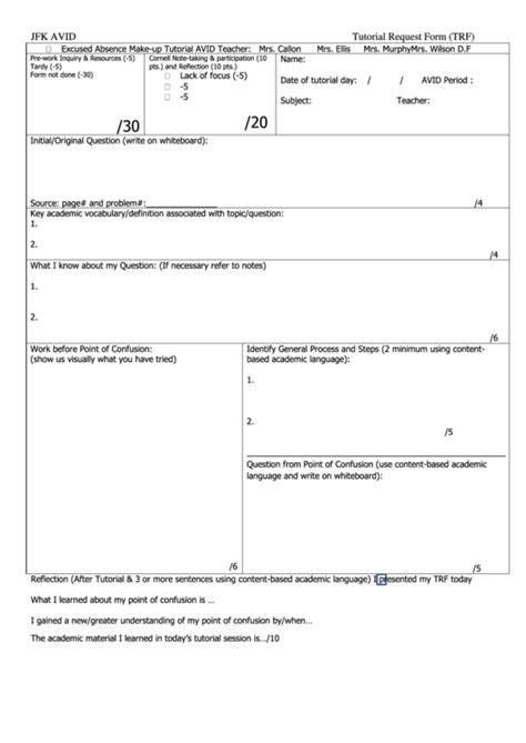 Jfk Avid Tutorial Request Form Trf Printable Pdf Download