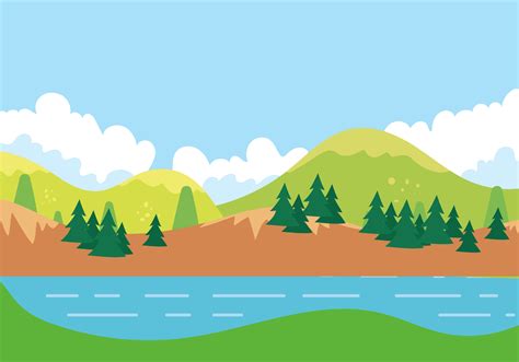 Cartoon Flat Sunny Mountain Landscape Background Material Cartoon