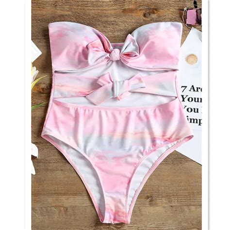 Kekaka 2018 Gradient Pink Cloud Bowknot Swimwear One Piece Swimsuit