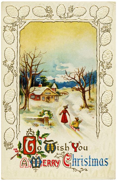 Snowy Country Scene Vintage Christmas Card Merry Christmas Vintage