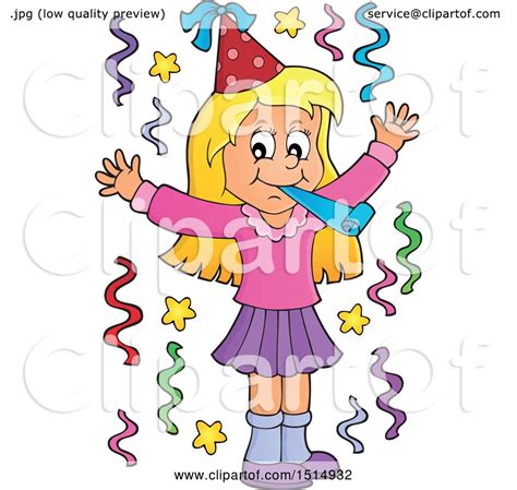 Clipart Of A Girl Celebrating At A Party Royalty Free Vector