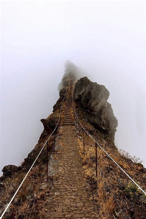 Stairs Leading Up To The Clouds In Pico Do Ariico Madera Island Portugal