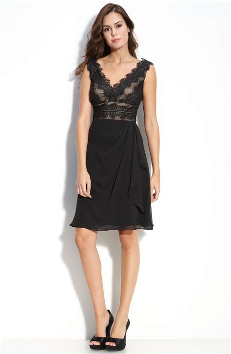 Js Collections Lace Chiffon Sheath Dress In Black Black Nude Lyst