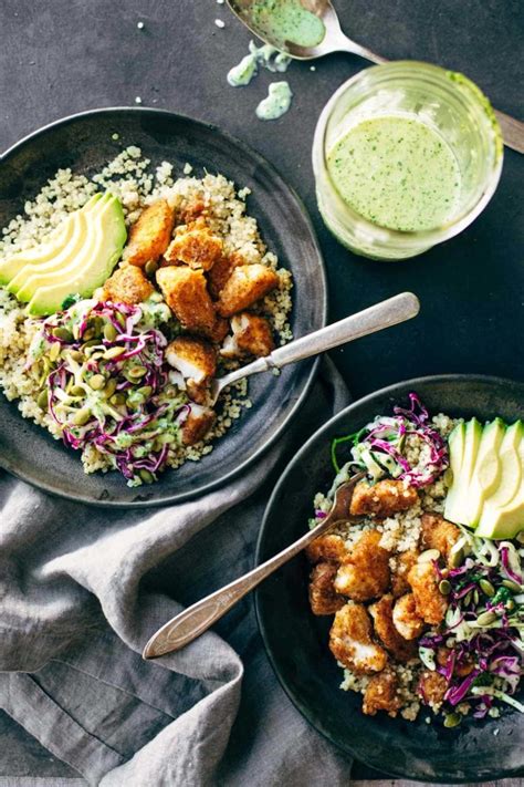 Spicy Fish Taco Bowls With Cilantro Lime Slaw Recipe Pinch Of Yum
