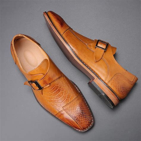 Brown Blunt Buckle Monk Strap Classy Mens Loafers Dress Shoes