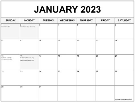 January 2022 With Holidays Calendar