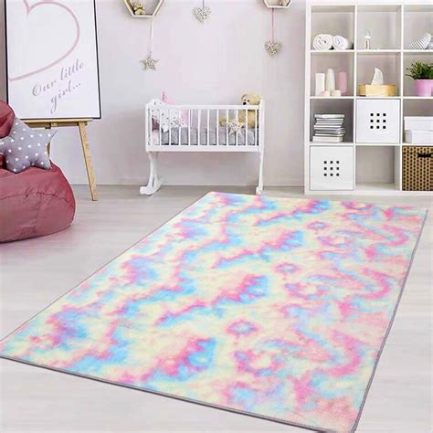 Olo Soft Rainbow Area Rugs For Girls Room Fluffy Colourful Rugs Cute